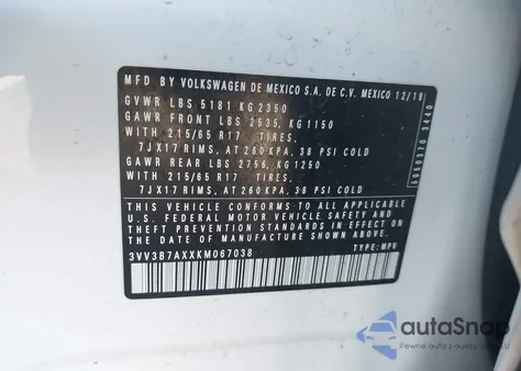 2019 Volkswagen Tiguan 2.0T Se/2.0T Sel/2.0T Sel R-Line/2.0T Sel R-Line Black from USA, damaged, VIN 3VV3B7AXXKM067038